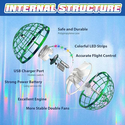2025 Flying Orb Ball - AI Cool Novelty Birthday Gift Galaxy Boomerang Hand Drone Magic Floating Orbit Hover Mini Outdoor Fidget Toy for Boys Girls Teens Kids, Green