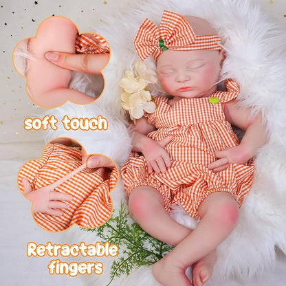 Reborn Baby Dolls Silicone Full Body 18.1in Weighted Real Life Closed-Eyes Girl Dolls Lifelike Newborn Baby Soft Body Flexible Limbs Not Vinyl