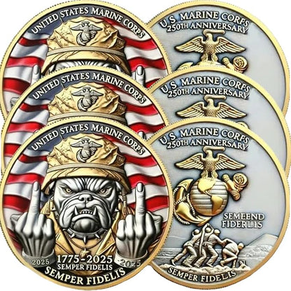 USMC 250th Anniversary Challenge Coin – Double-Sided Marine Corps 250th Coin, Military Collectible for Veterans, Army Navy Marine Gift for Men