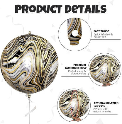 6 Pcs Black Gold and White Balloons, Saxuxu Black and Gold Balloons, 22 Inch Big Round Foil Balloon for Graduations Birthday Party Baby Shower Wedding Decorations