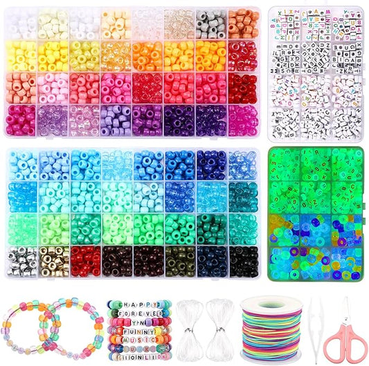 73 Colors 3700 Pcs Pony Beads for Bracelet Making Kit 64 Colors Pony Rainbow Letter Beads 9 Colours Glow in The Dark Beadwork Friendship Bracelet Jewelry Crafts with Elastic Cord
