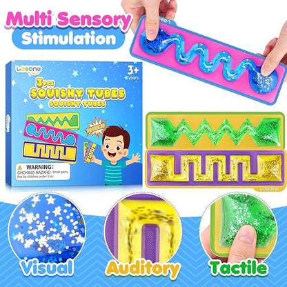 Squishy Toys Sensory Fidget Toys for Kids: Sensory Toys for Autism ADHD - Sensory Fidget Toys Filled with Colorful Goo - Autism Calming Tools 3 Pack in Classroom Office Travel