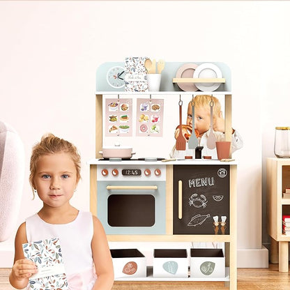 Speedy Monkey Wooden Play Kitchen Set for Kids – 20-Piece Pretend Play Cooking Set, FSC® Certified Wooden Food & Cookware Accessories, Role Play Toy for Toddlers & Little Chefs