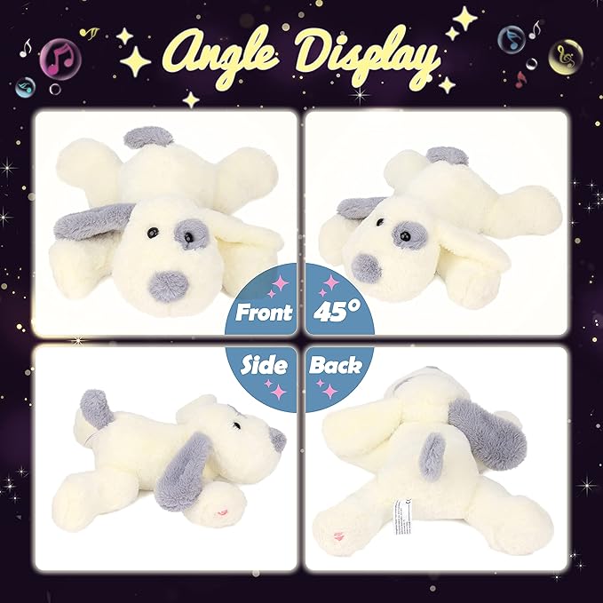 Hopearl LED Musical Stuffed Puppy Lighting Up Singing Plush Dog Adjustable Volume Lullaby Animated Soothe Birthday Festival for Kids Toddler Girls, White, 14''