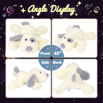 Hopearl LED Musical Stuffed Puppy Lighting Up Singing Plush Dog Adjustable Volume Lullaby Animated Soothe Birthday Festival for Kids Toddler Girls, White, 14''