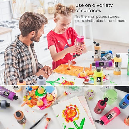 ARTEZA 16 Kids Tempera Paint Set, 13.5 oz/400 ml, Non-Toxic Washable Tempera Paint Bottles, Kids Art Supplies