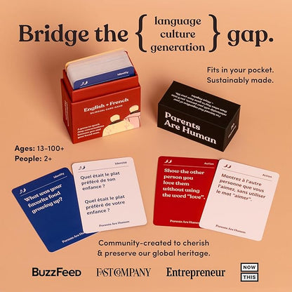 Parents Are Human, Relationship Cards, Get to Know Each Other Better, Parents, Adults, Families, & Teens Relationship Building, Light & Deep Questions, 70 Questions & Activity Cards, English + French