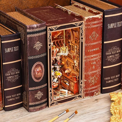 DIY Book Nook Kit, Miniature Dollhouse Booknook Kit, 3D Wooden Puzzle Bookend Bookshelf Insert with LED Light for Teens and Adults, Painter's Day at Dusk