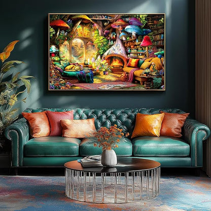 Fantasy Mushroom House Jigsaw Puzzle, 500 Pieces, Cozy Interior Scene with Fireplace
