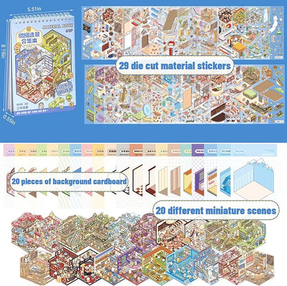 20 Sets DIY 3D Sticker Scene Book,Cute Cartoon Animal Isometric Scene,DIY 3D House Stickers Set,Sticker Therapy for Adults Kids,Conduce to Relief Stress Pass The Time,Christmas Gifts for Kids