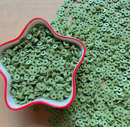 3000Pcs Clay Beads Flat Round Polymer Bead Vinyl Heishi Beads Flat Round Polymer Bead for Jewelry Making Necklace Bracelet (17-Army Green)