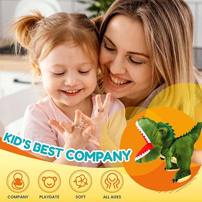 Easfan Plush Dinosaur Hand Puppet with Movable Mouth T-Rex Stuffed Animal Puppet for Imaginative Pretend Play Storytelling Gifts for Kids Boys Girls on Birthday Christmas, 11''