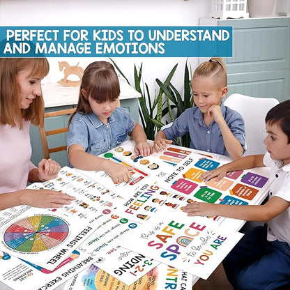 10 Mental Health Posters For Kids (10"x14") Therapy Office Decor, Feeling Wheel Poster, What Can I Control, Emotions Chart Kids Inspirational Wall Art, Classroom School Counselor Psychologist Decor