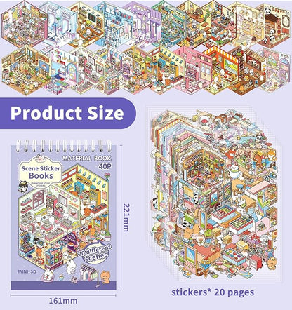 DIY 3D House Stickers, 4 Sets Fun DIY Stickers Scene Make Your Own Mini House Cute Cartoon Animal Scene Stickers for Kids Adult Sticker Art Relief Stress Pass The Time-20 Sets