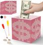 Primo Lines Piggy Bank for Adults Must Break to Open, with Savings Counter & Goal Tracker, Unbreakable Stainless Steel Money Box for 10K Challenge $3000 $5000, Kakeibo (4.72 Inch)