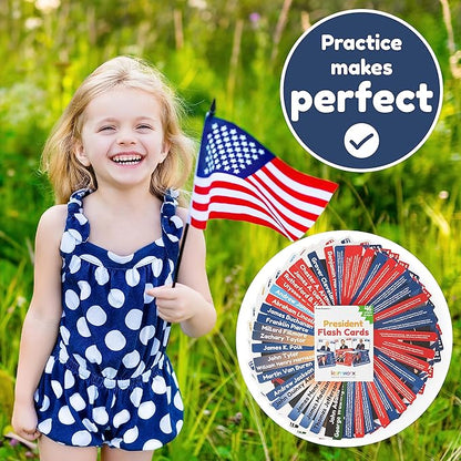 US Presidents for Kids Flash Cards –46 President Cards –Learn Presidents of The USA –Includes US Presidents Party & Vice President Facts -Gift - Ages 5,6,7,8,9,10