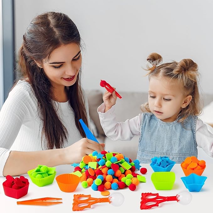 EZdhuawuse Shape Sensory Bin Fillers - 295P Summer Shape Fine Motor Skills Toys Counting Sorting Set for Kids Early Education, Felt Decor Pom Poms Cup Clip for Preschool Counting Sorting Training