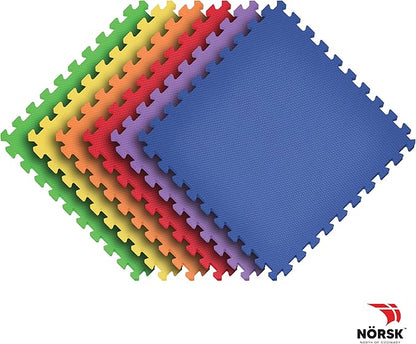 Norsk Kids Puzzle Play Mats Interlocking EVA Foam Floor Tiles Solid Color, 6 Tiles - 24 Sq. Ft., 1/2" Thick, Rainbow Pack