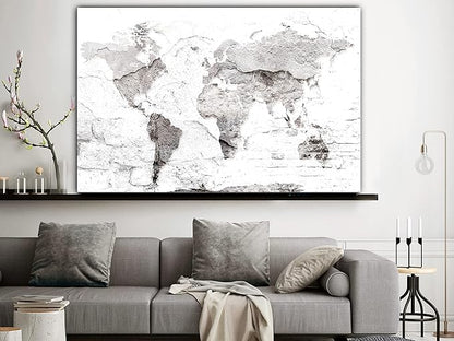 artgeist Textured Canvas Wall Art World Map 24x16 in - 1pcs Painting Canvas Prints Picture Artwork Image Framed Modern Photo Wall Home Travel Stone Effect k-C-10014-b-a
