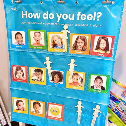 hand2mind Express Your Feelings Pocket Chart, Emotions Chart for Kids, Classroom Decorations for Preschool Teachers, Daycare Decor, Social Emotional Learning Activities, Calm Down Corner Supplies