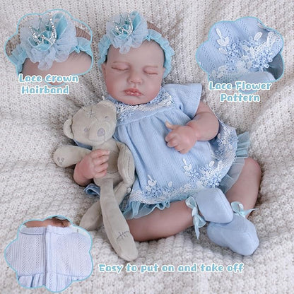 Reborn Baby Dolls Clothes Girl Blue Baby Doll Clothes 17-20 Inches Doll Outfits and Accessories for Newborn Girl