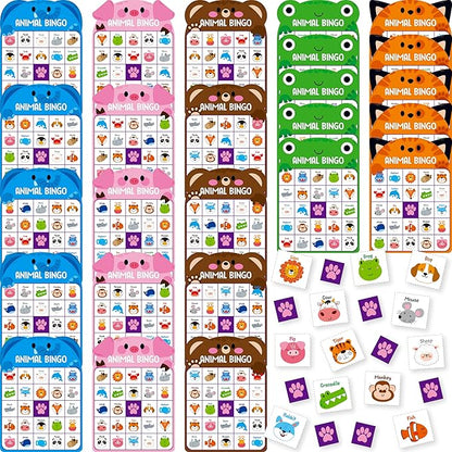 SpriteGru Animal Bingo Game, 25PCS Bingo Board Game, 2-25 Players Bingo Game Set for Family, Friend, Kid, Adult, Fun Group Activity Interesting Party Supplies