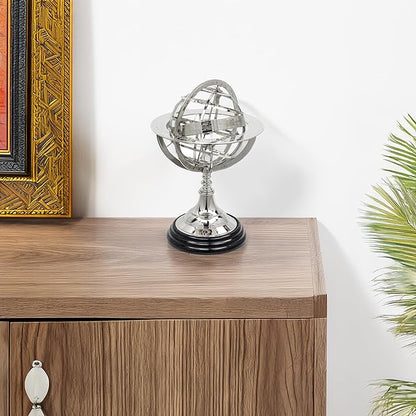 Antique Vintage Zodiac Armillary Brass Sphere Globe Wooden Display | Pirate's Antique Ship Decor | Nagina International (Medium, Nickel Plated)