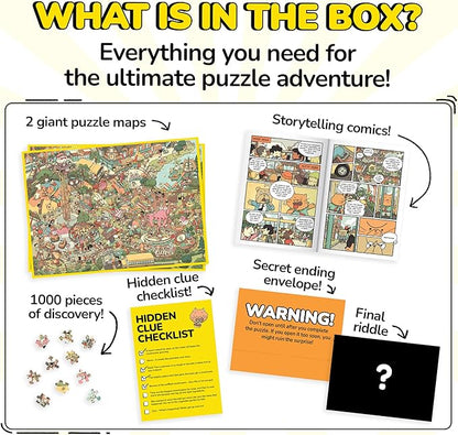 Odd Pieces Jigsaw Puzzles 1000 Pieces - Magic Mystery Story Secret Ending Puzzle - Perfect Game Night for Adults & Kids - Animal Park Theme Challenging (Snack Attack 3)