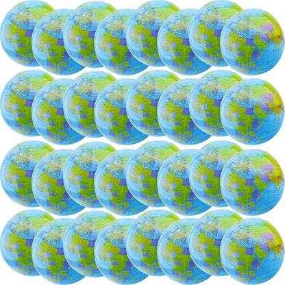32 Pack 16 Inch Inflatable Globe Bulk Blow up Beach Ball Large Inflatable World Globe for Classroom Teaching Beach Playing Pool Party Bags