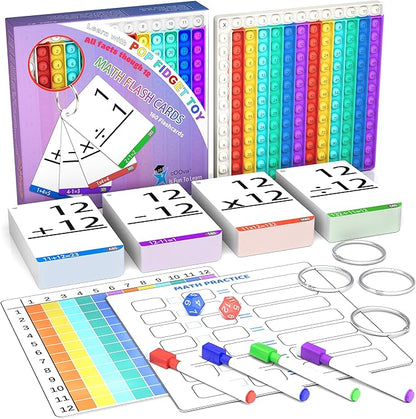 Math Games for Kids - Flash Cards for Kids - Pop it Practice with Addition, Subtraction, Multiplication & Division - Ideal for Math Learning and Skill Building.