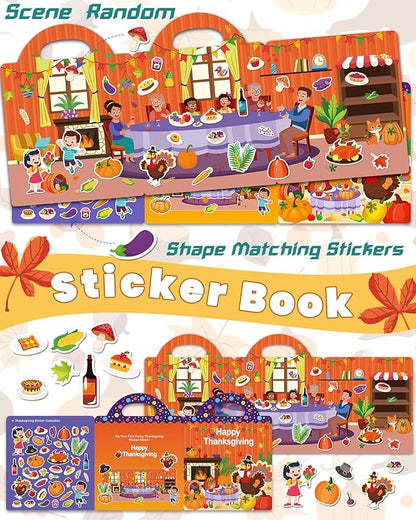 Reusable Sticker Book for Toddlers 2-4 Years, Stickers for Kids, Toddler Craft Activities, Toddler Travel Toys Ages 2+ Boy Girl Birthday Gifts - Thanksgiving