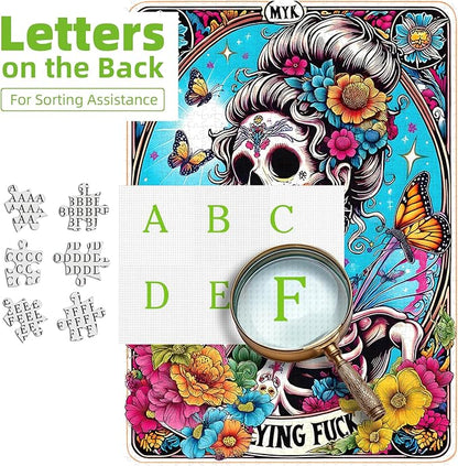 Halloween Sugar Skull 500 Piece Jigsaw Puzzle for Adults Day of The Dead Puzzle with Vibrant Floral Skull Butterflies Playing Cards Art Challenging Adult Jigsaw Puzzles for Game Night(15"x23")