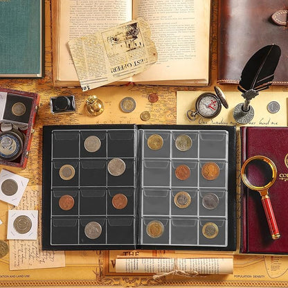 120 Pockets Coin Album - Coin Collecting Book with 10 Pages, 45x43 mm Grid Holder for Pounds Pence Cents Dollars Nickel (Red) CS48120RE