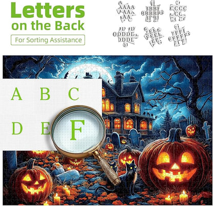 Halloween Haunted House 1000 Piece Jigsaw Puzzle for Adults - Spooky Night Graveyard Scene Challenging 1000-Piece Puzzle for Adults & Teens - Premium Quality with Reference Poster
