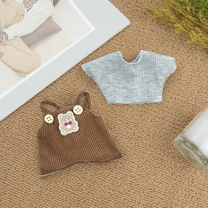 17cm Doll Clothes Set-Adorable Outfits for Dolls-Stylish Accessaries Clothes Dress-Up-Replaceable Clothing Collections, Includes Hat, Top, Skirt(Brown-Style A)
