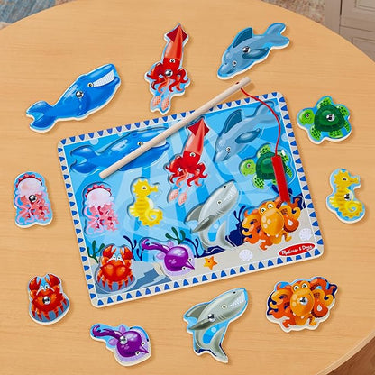 Melissa & Doug Magnetic Wooden Fishing Game and Puzzle With Wooden Ocean Animal Magnets