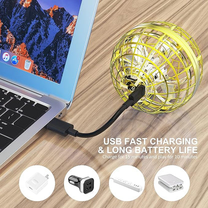 LEMATRIX 2024 Flying Orb Ball Toy, Hover Ball Boomerang Fly Fidget Spinner, Cool Toys Gifts for 6 7 8 9 10 11 12+ Years Old boy Girls Teens, Hand Mini Drone Cosmic Globe, Indoor Outdoor Toys(Golden)