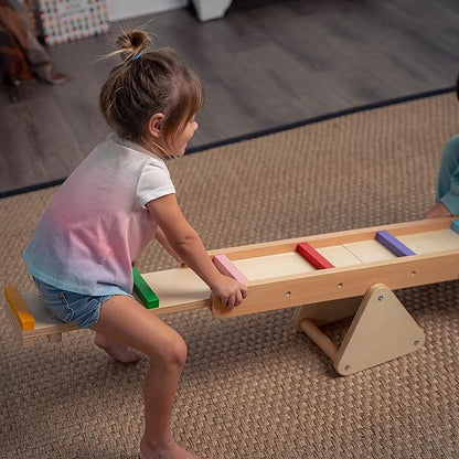 Avenlur Willow Rainbow Seesaw and Balance Beam: Montessori and Waldorf Inspired Gym Equipment for Toddlers & Kids (2-4 yrs), up to 110lbs! Enhance Balance & Coordination with Indoor Play Fun!