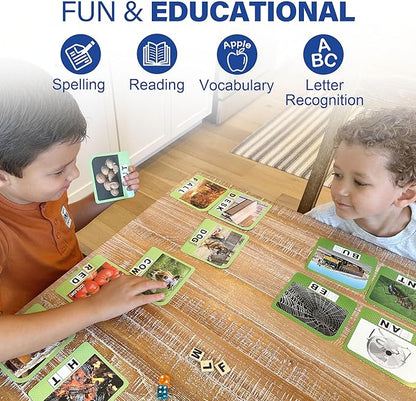 BenBen Spelling Games with 224 Flashcards, 2-4 Players, Learning Games for Kids Ages 4-8, Educational Autistic Toys for Kindergarten 1st 2nd 3rd Grade, Preschool Autism Classroom Must Haves