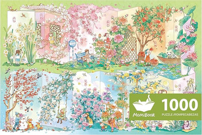 MOMIBOOK 1000 Piece Puzzle for Adults Jigsaw Puzzles of Flower Calendar, Photosensitive Discoloration Painting Image Four Seasons Challenging Impossible Puzzle Unique Party Christmas Birthday Gifts