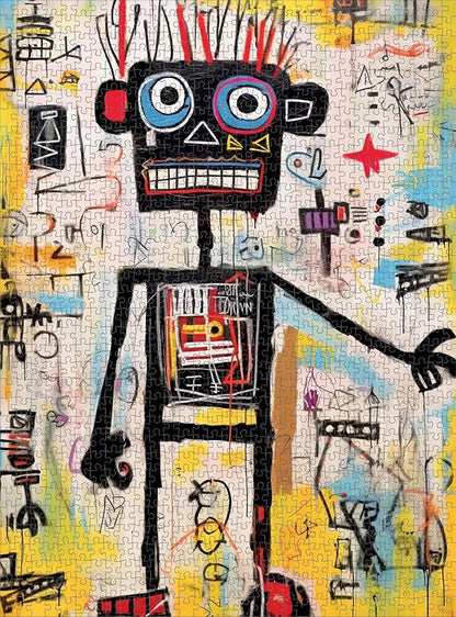 Cross & Glory - Neon Robot Rhapsody - 1000 Piece Jigsaw Puzzle for Adults | Abstract Neo-Expressionism Art | Luminous Yellow Highlights | Premium Quality | Vibrant Colors