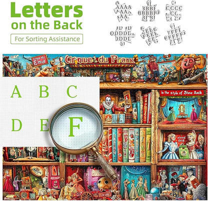 Circus Bookshelf Puzzles for Adults 1000 Pieces Colorful Vintage Artwork Jigsaw Puzzles with Letters on Back Hard Impossible Difficult Challenging Funny Family Puzzle (27.5"x19.6")