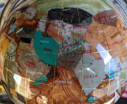 unique art since 1996 Limited Edition! unique art since 1996 Amber Pearl Swirl Table Top Gemstone World Globe with Tripod Silver Zinc Alloy Stand (220MM/9 INCHES/Amber Ocean)