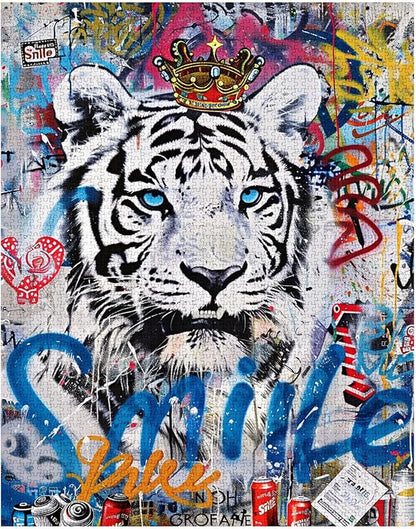 Tucocoo White Tiger Jigsaw Puzzle 1000 Pieces Puzzles for Adults, Animals Banksy Graffiti Style Jigsaw Puzzles for Challenging Family Activity Games Colorful DIY Craft Puzzle for Home Decor Gifts