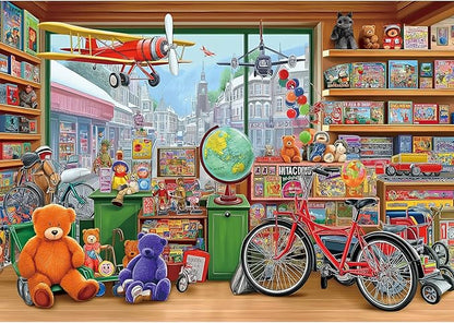 Fantasy Toy Store 500 Piece Jigsaw Puzzle for Adults Adventure Vintage Scene Shop Fun Puzzles with Letters on Back Bears Bicycles Unique Challenge Gift Toy for Family Seniors (23"X15")