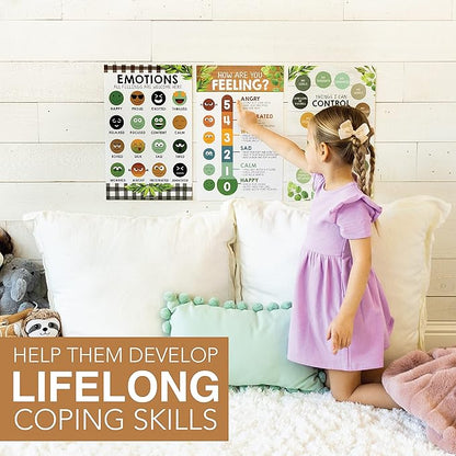 Hadley Designs Feelings Chart For Kids Ages 4-8- Emotions Chart For Toddlers 3-5, Counseling Feelings Posters For Classroom Calming Corner, Social Emotional Learning Posters, Farmhouse Classroom Decor