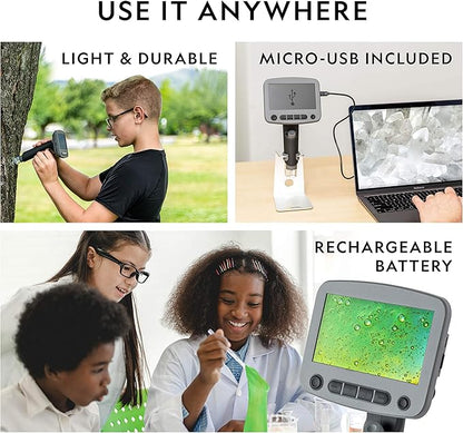 National Geographic Digital Microscope for Kids – 40-Piece Handheld Microscope, Lightweight, Portable, Capture 1080p Photos & Video on Micro SD Card, Tilting 4.3-Inch LCD Screen, 800x Magnification