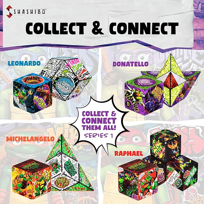 SHASHIBO Teenage Mutant Ninja Turtles Shape Shifting Box - STEM Magnetic Fidget Cube That Transforms Into Over 70 Shapes, Download Fun in Motion Toys Mobile App (Donnie)