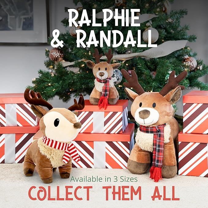 Plush Reindeer Stuffed Animal - Holiday Deer Characters with Antlers Toy - Christmas Decor Animals - Medium Plushie Toys - Ralphie, 14"