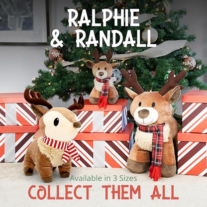 Plush Reindeer Stuffed Animal - Holiday Deer Characters with Antlers Toy - Christmas Decor Animals - Medium Plushie Toys - Ralphie, 14"